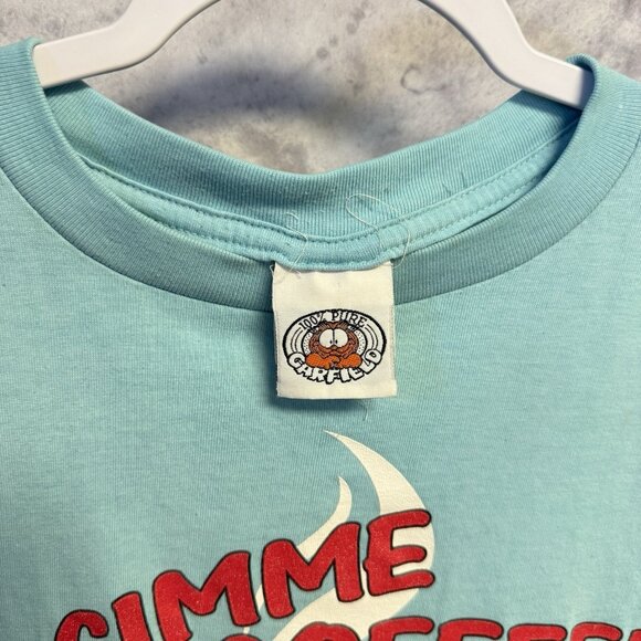 Vintage Garfield Cartoon T Shirt Adult Large 21x24.5 Blue Gimme Coffee - Picture 3 of 14